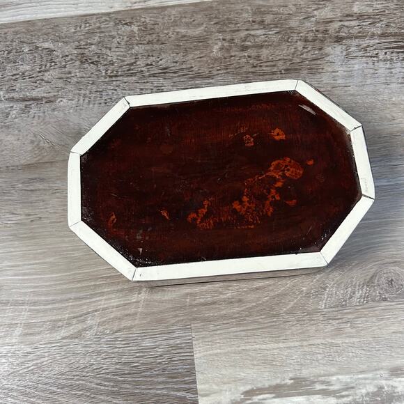 Vintage Syrian Mosaic Jewelry Box Octagonal Inlaid Wood Red Velvet Lined 8.5” - Picture 6 of 9